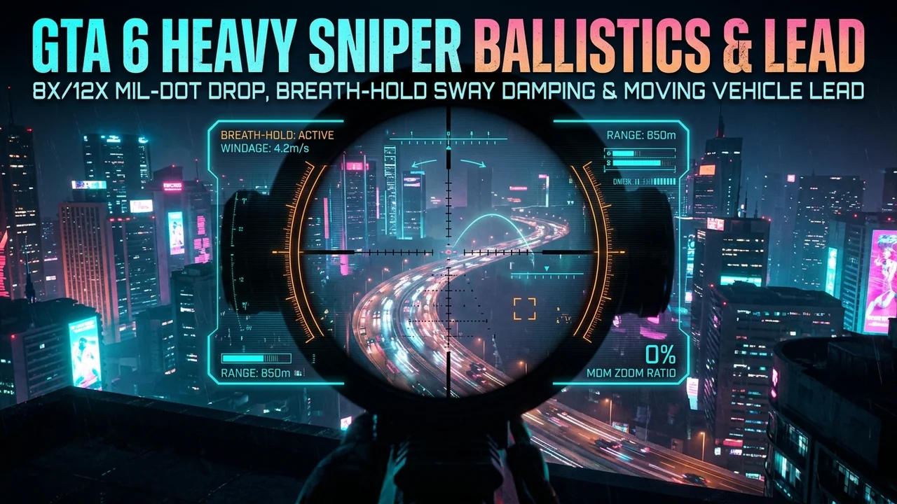 GTA 6 Heavy Sniper Ballistics Guide: 8x/12x Scope Sensitivity, Bullet Drop & Moving Vehicle Lead