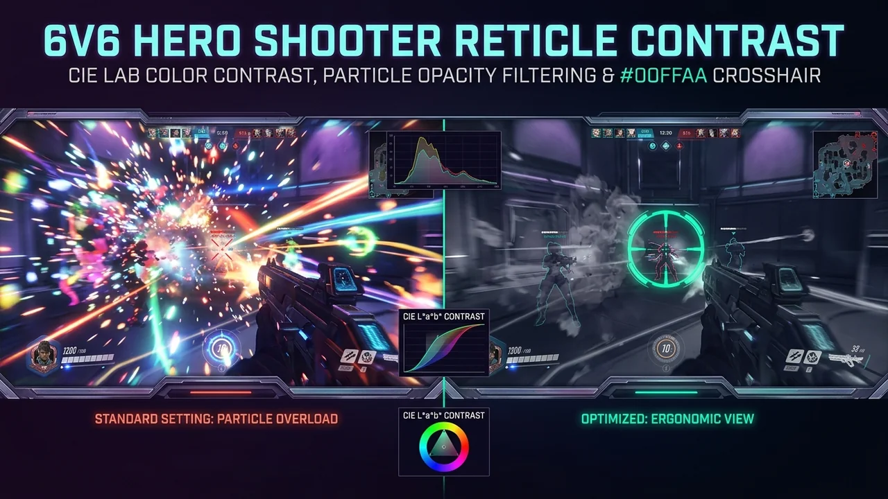 6v6 Hero Shooter Visual Clarity Guide: Cutting Ultimate Particle Clutter & Locking #00FFAA Reticle Contrast