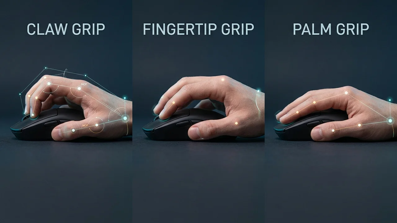 Mouse Grip Biomechanics (Claw vs. Fingertip vs. Palm): Choosing Shape & Sensitivity by Hand Size